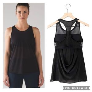 Lululemon Fit Physique Tank Built-in Bra With NEW Pads/Cups Black White Splatter